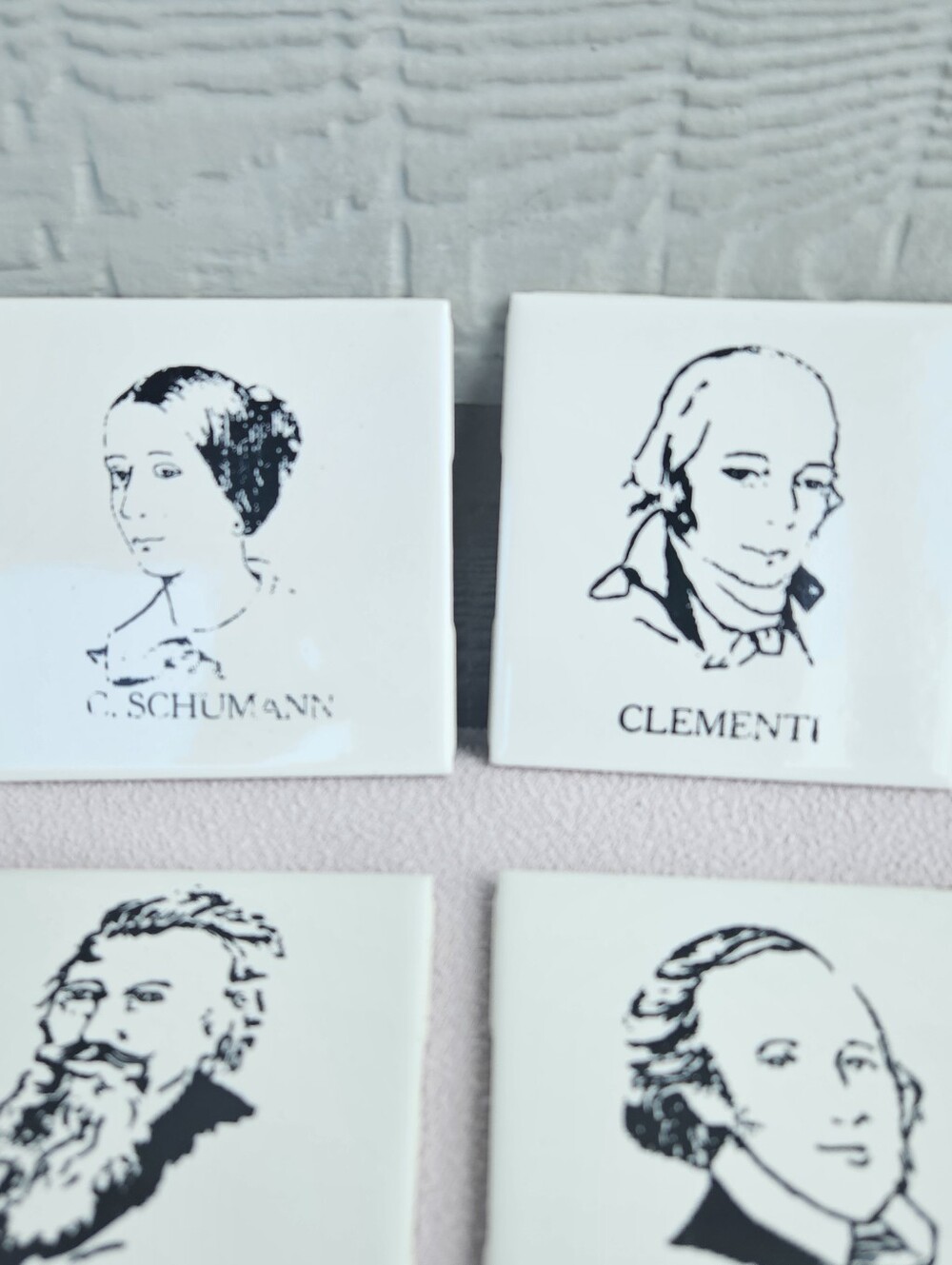 Decorative Musician White 4.25" Tile Set of 14 Handel Clementi Chopin Piano - Picture 2 of 7